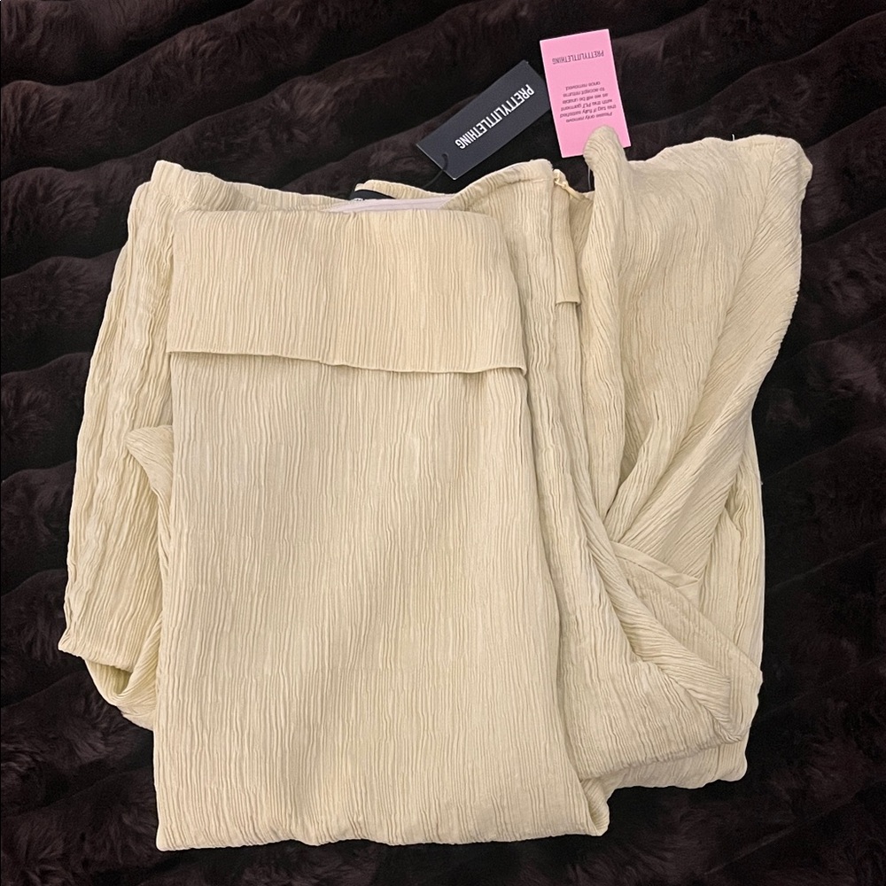 NWT. PLL LEMON BANDEAU ASYMMETRIC DRAPE DETAIL TOP + WIDE LEG PANT SET - Picture 8 of 8